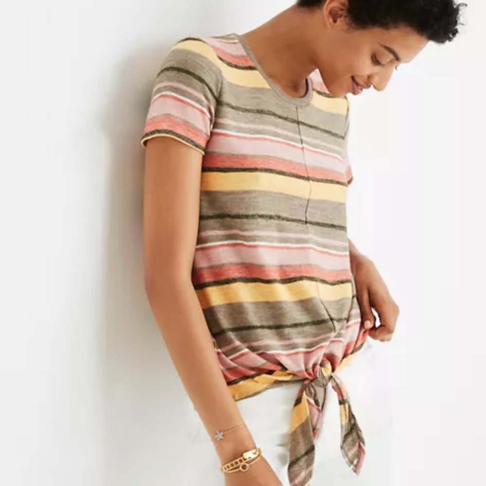 Madewell Texture and Thread Striped Tie-front Tee
